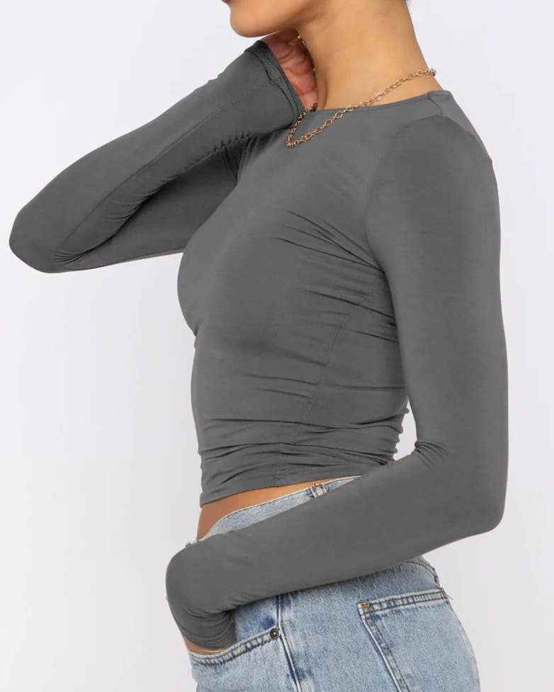 Sweetkama Ladies Solid Color Long Sleeves Casual Tee