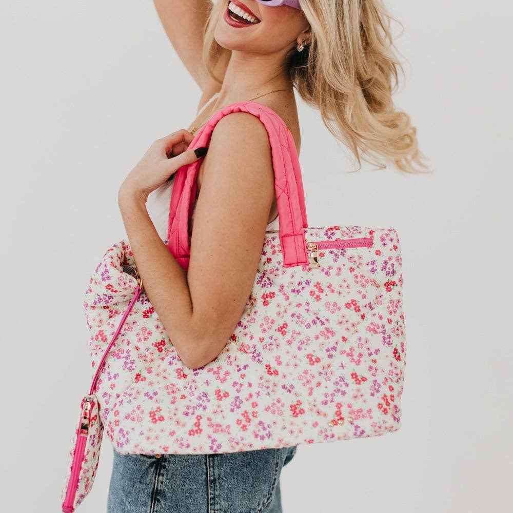 Presley Puffer Quilted Tote Bag With Pouch