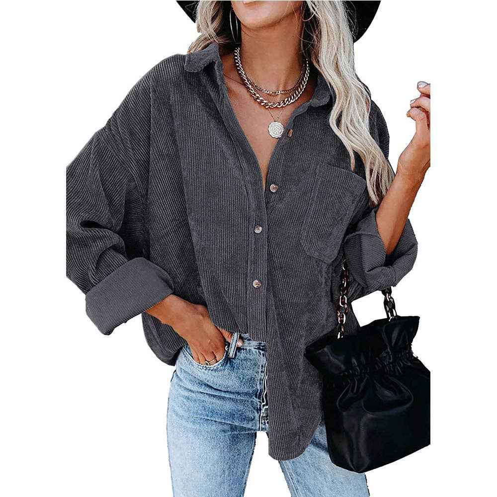 Oversized Corduroy Button-Up Shirt