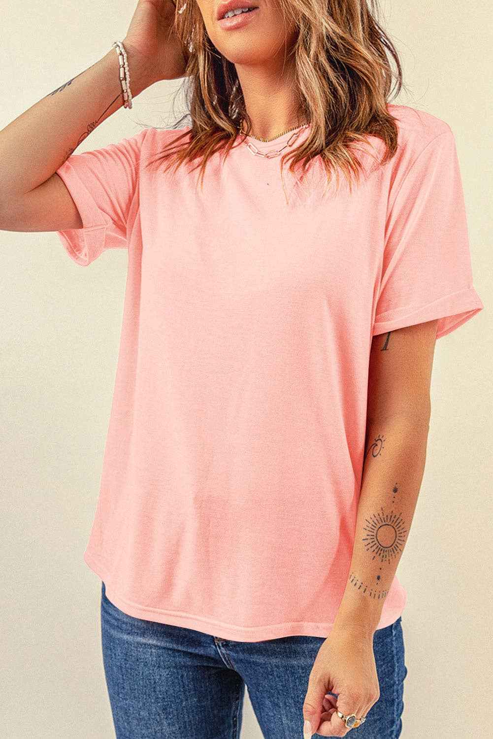 Casual Plain Crew Neck Tee