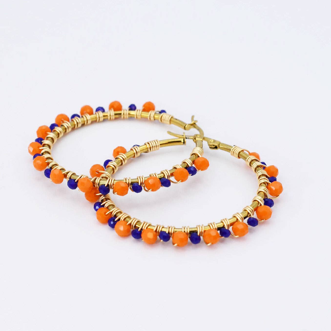 Blue/Orange Beaded Hoop