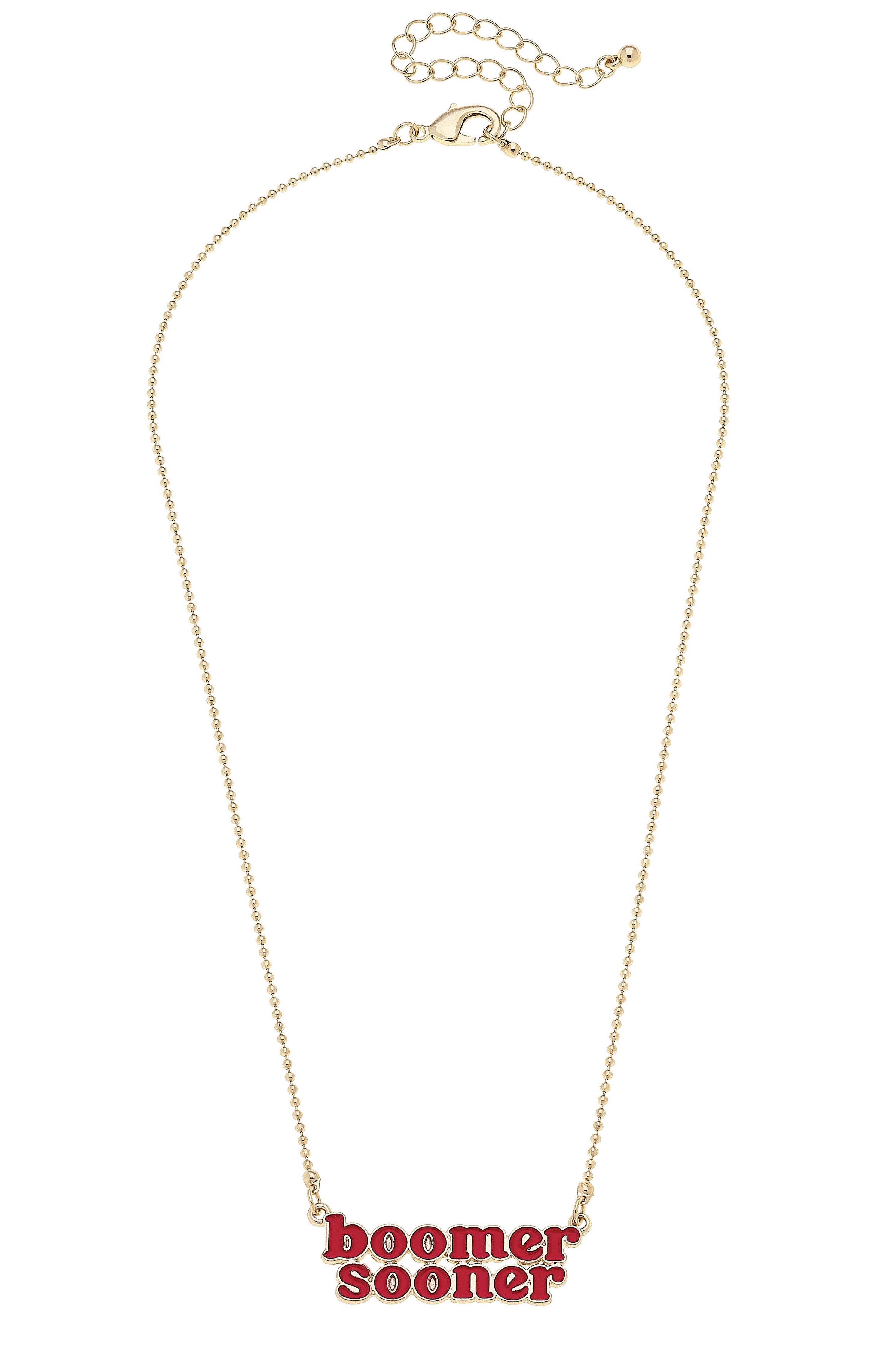 Oklahoma Sooners Slogan Necklace in Crimson/Shiny Gold - Birdie Lane Boutique