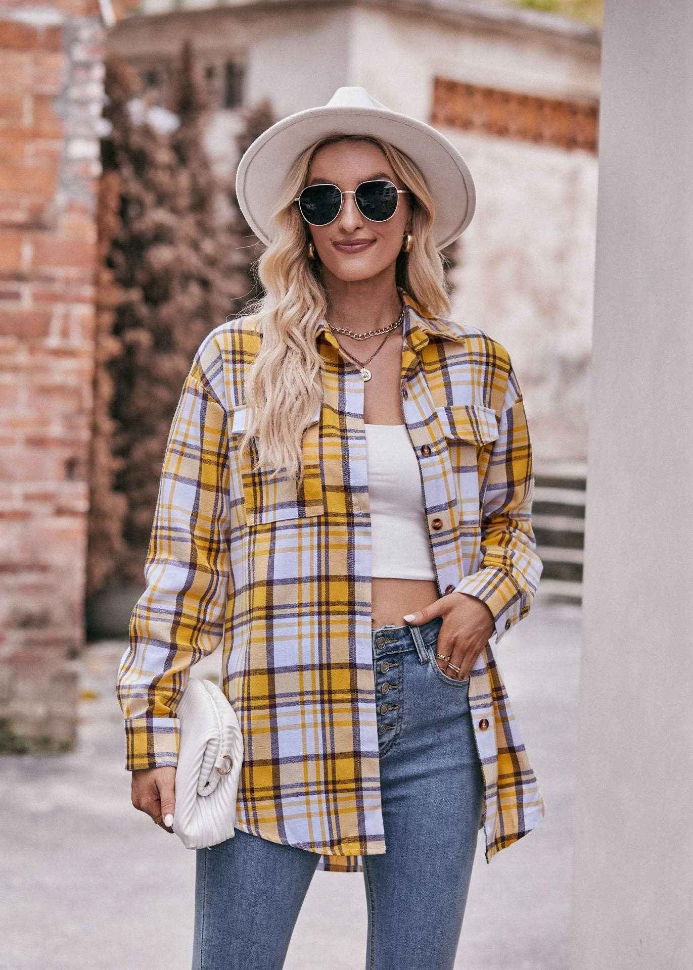 Women's Casual Fashion Oversized Loose Plaid Shirt