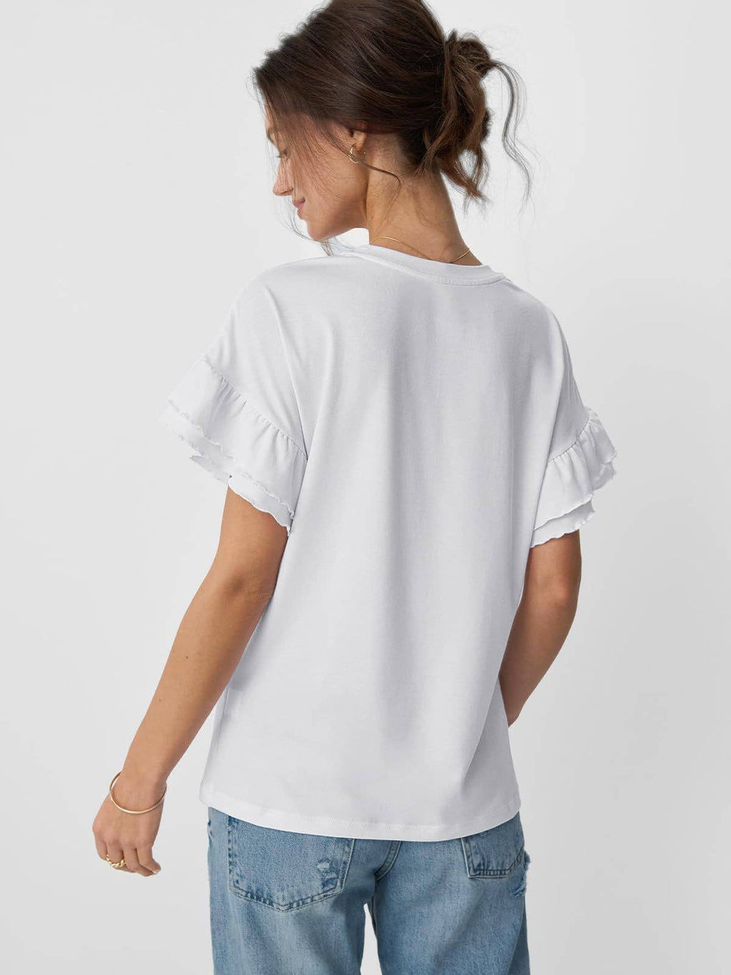 Women's Ruffle Sleeve Crew Neck T-Shirt – Casual Summer Solid Color Top