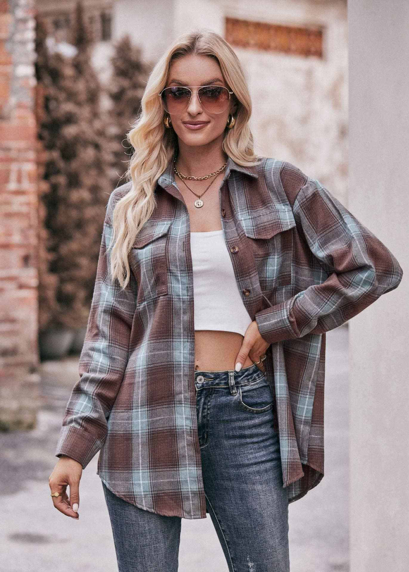 Women's Casual Fashion Oversized Loose Plaid Shirt