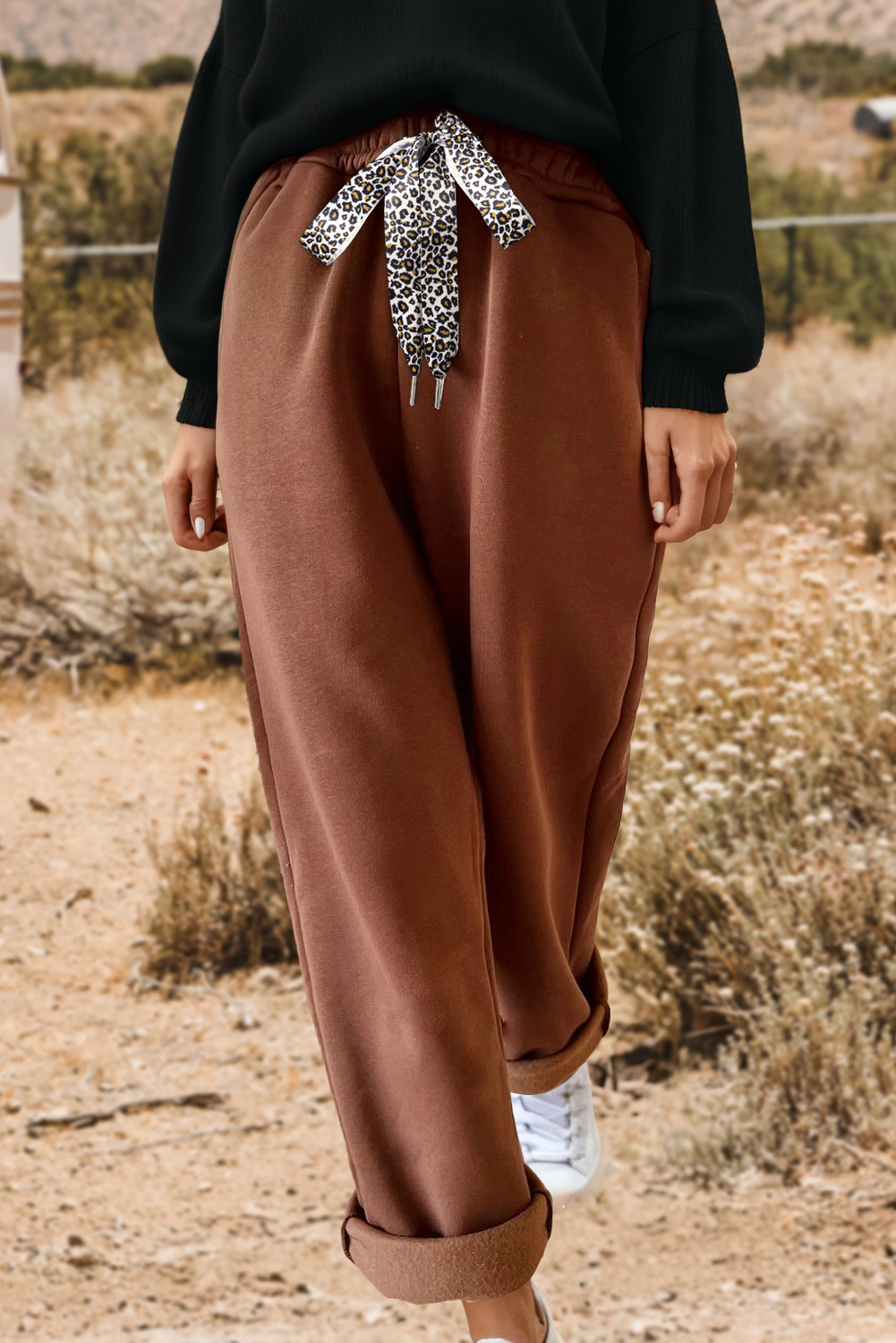 Fashion Fleece Lined Leopard Drawstring Elastic Waist Pants - Birdie Lane Boutique