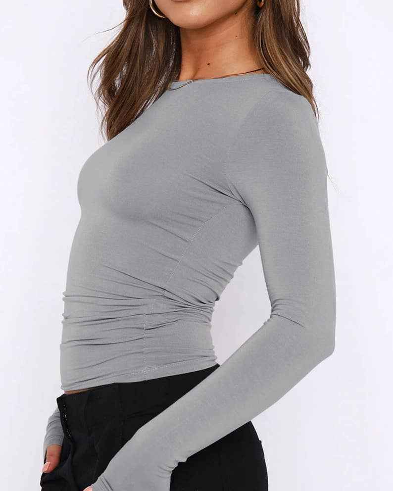 Sweetkama Ladies Solid Color Long Sleeves Casual Tee