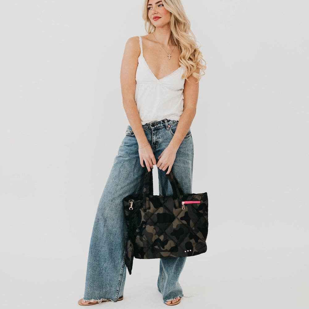 Presley Puffer Quilted Tote Bag With Pouch