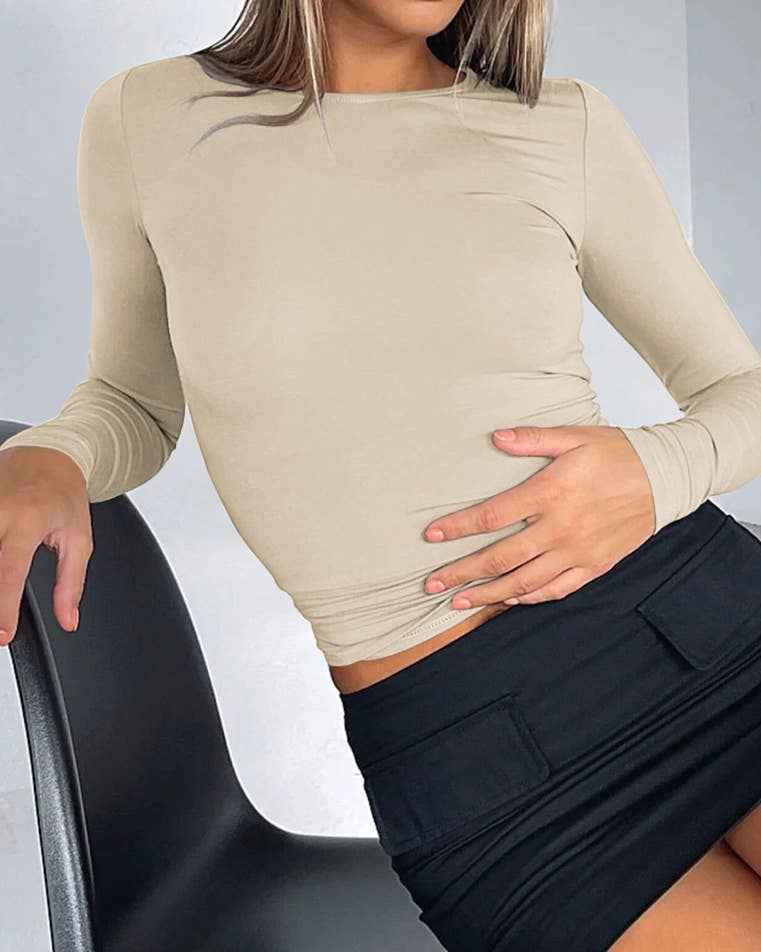 Sweetkama Ladies Solid Color Long Sleeves Casual Tee