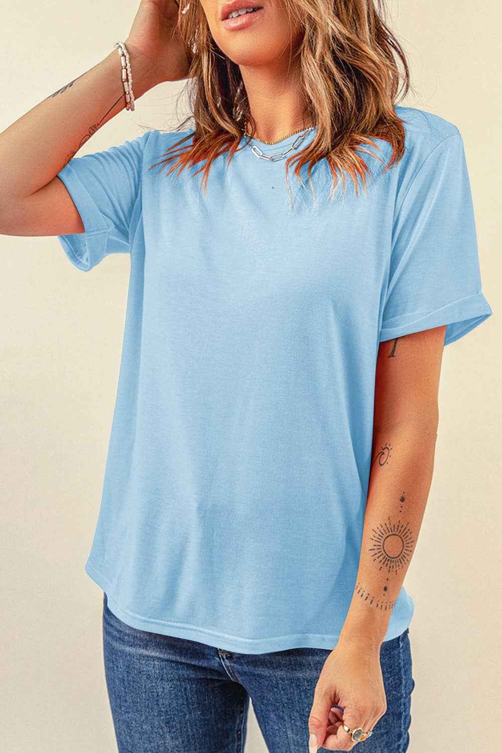 Casual Plain Crew Neck Tee