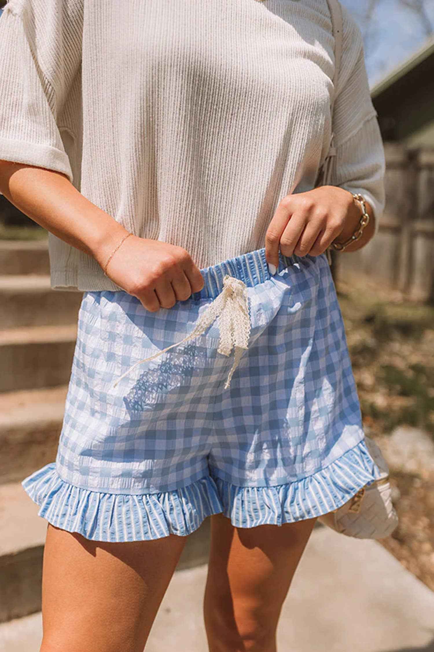 Summer 2026 fashion Gingham Print Ruffled Shorts