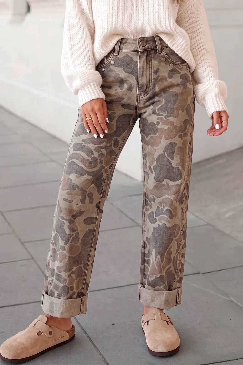 Camo Print Studded Straight Loose Jeans | 4-16 &  1X-4X