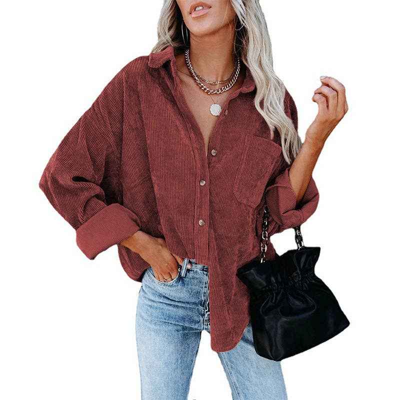Oversized Corduroy Button-Up Shirt