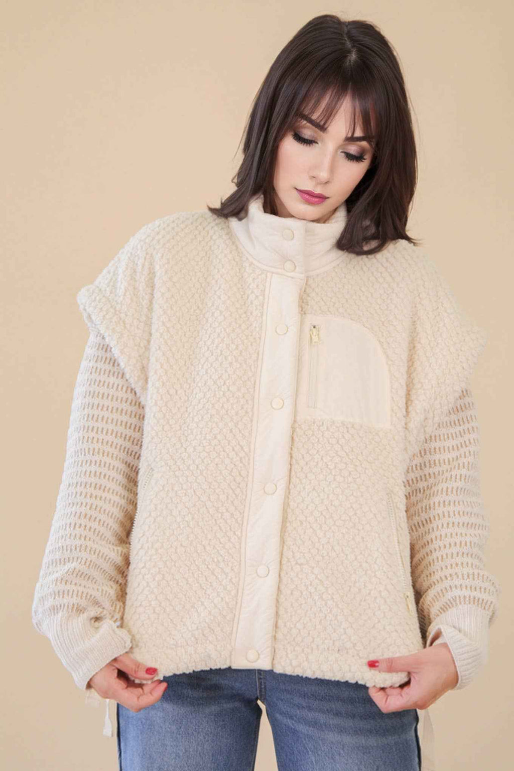 NJ90437-Soft Textured Woven Vest W/ Side Tie