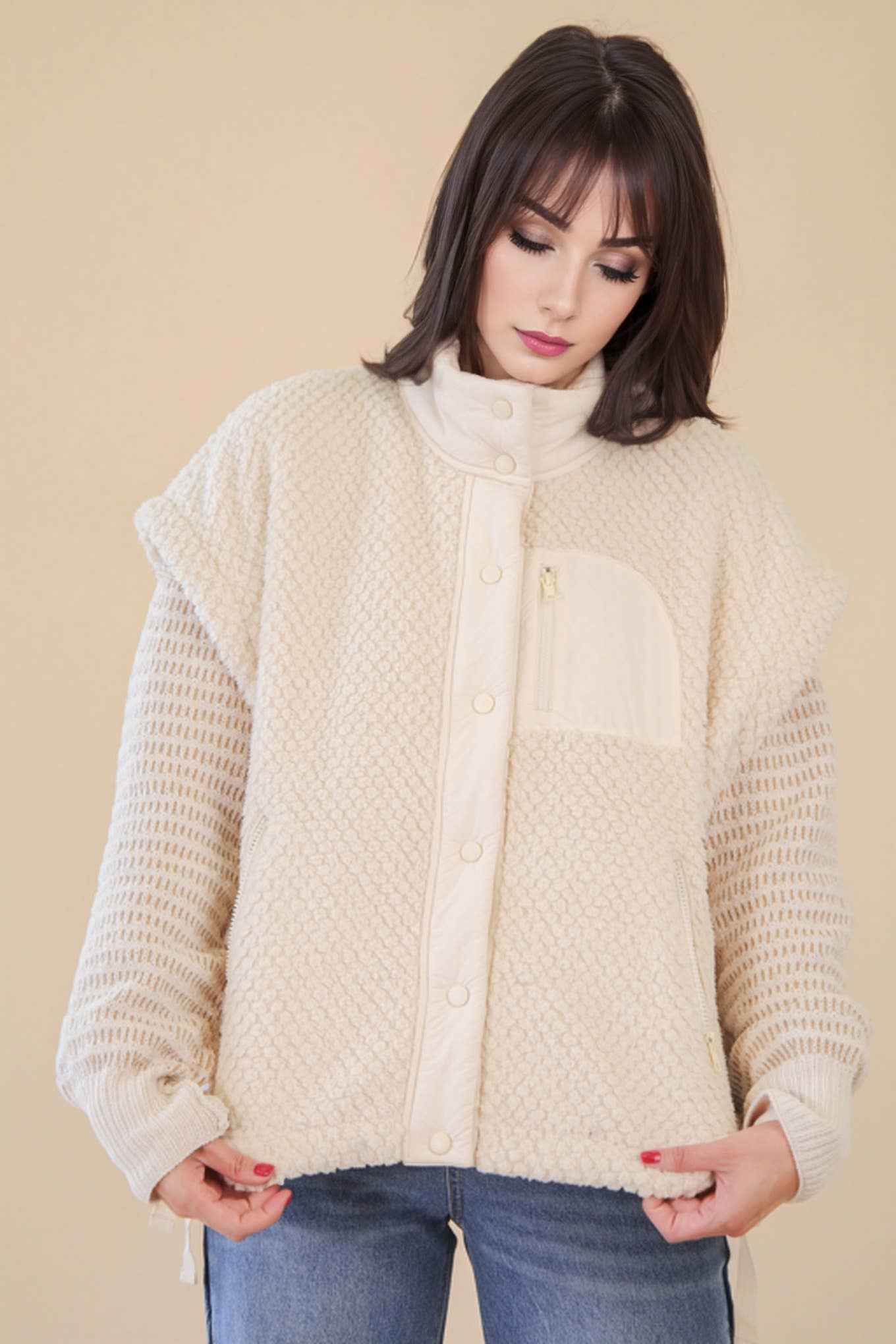 NJ90437-Soft Textured Woven Vest W/ Side Tie