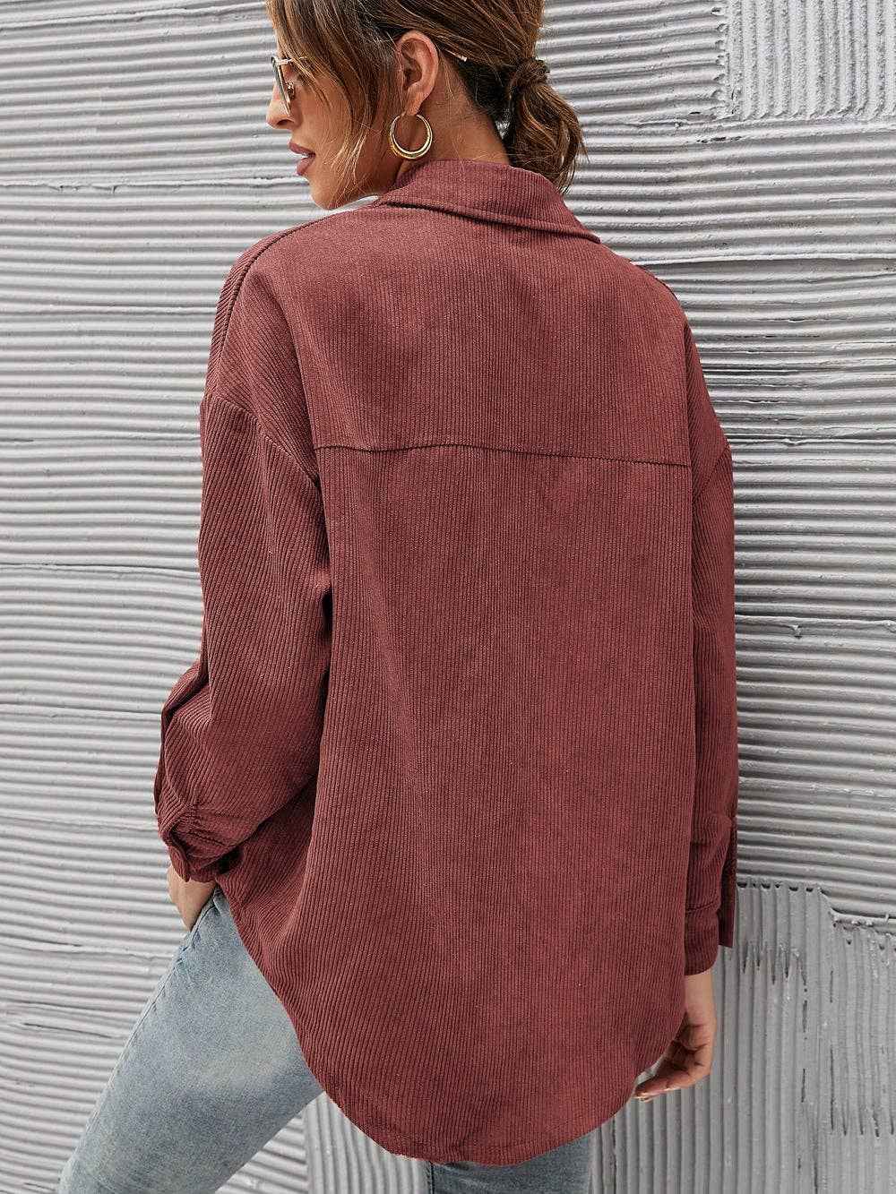 Oversized Corduroy Button-Up Shirt