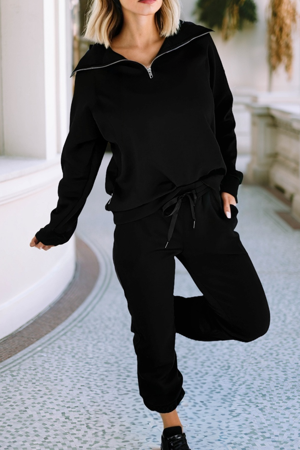 Zip Collar Long Sleeve Pants Set