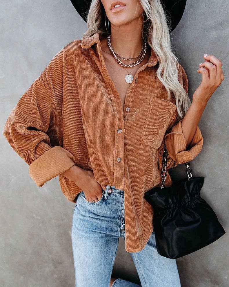 Oversized Corduroy Button-Up Shirt
