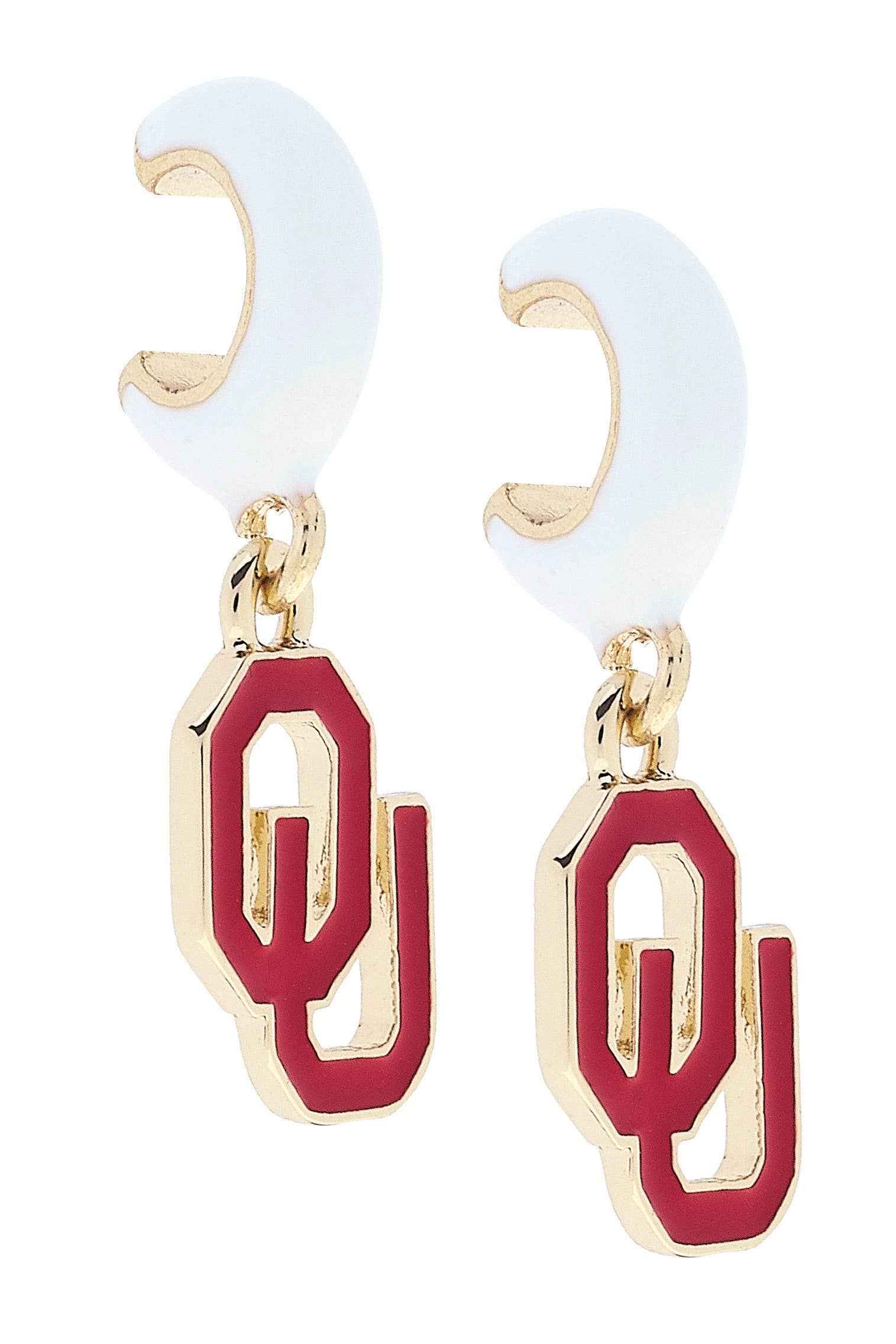 Oklahoma Sooners Enamel Logo Huggie Hoop Earrings in White