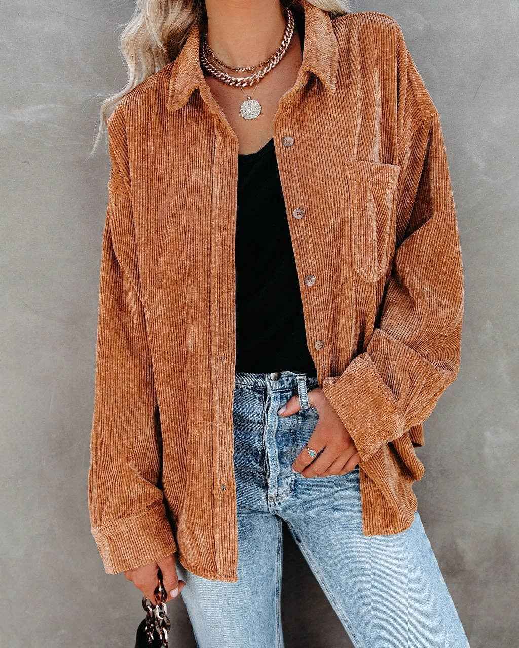 Oversized Corduroy Button-Up Shirt