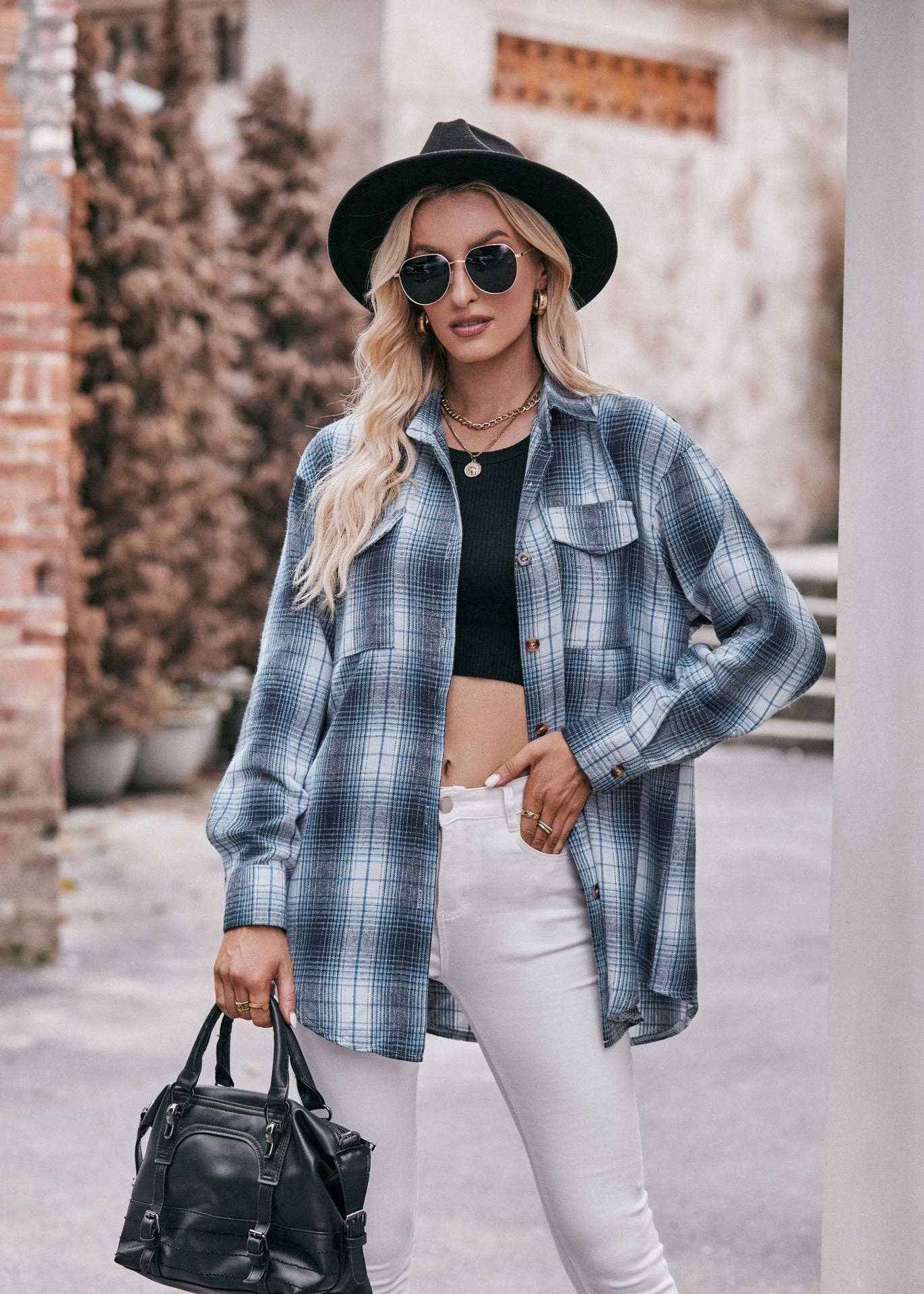 Women's Casual Fashion Oversized Loose Plaid Shirt