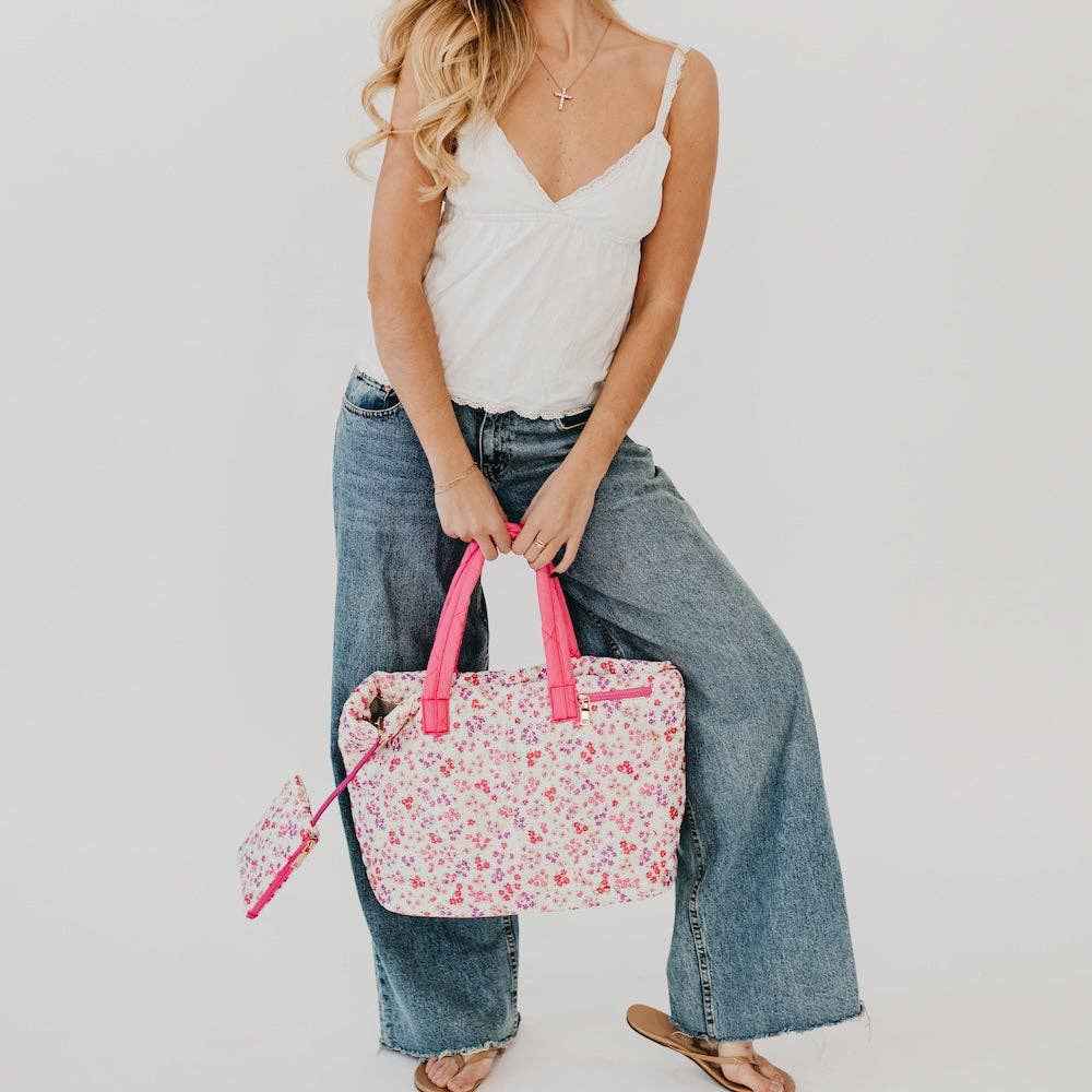 Presley Puffer Quilted Tote Bag With Pouch