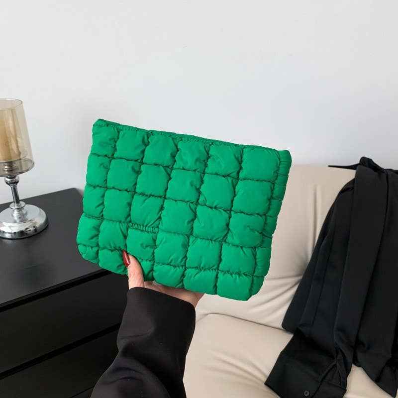 QUILTED PUFFY COSMETIC MAKEUP POUCH CLUTCH BAG