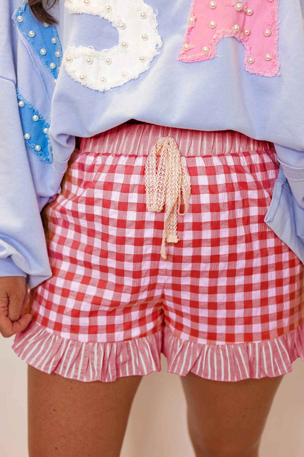 Summer 2026 fashion Gingham Print Ruffled Shorts