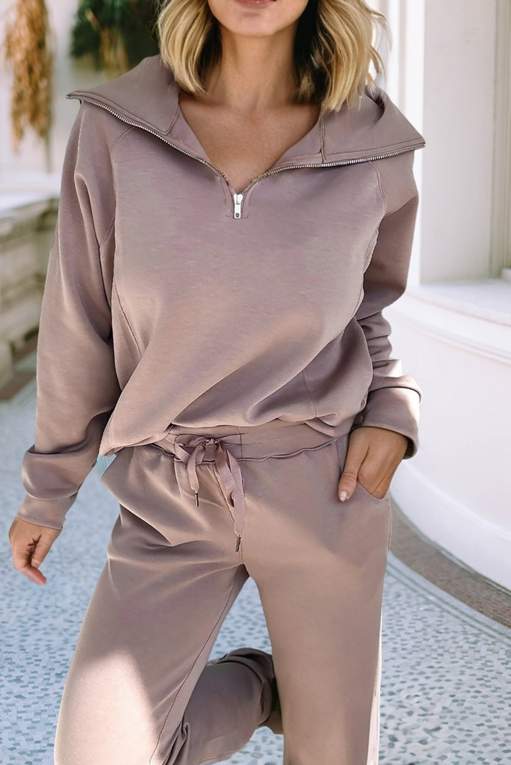 Zip Collar Long Sleeve Pants Set