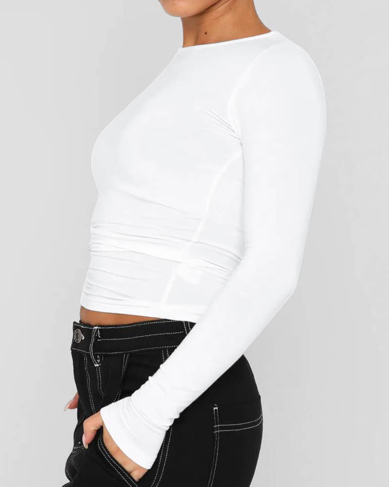 Sweetkama Ladies Solid Color Long Sleeves Casual Tee