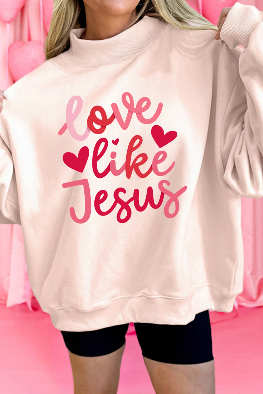 66love like Jesus Valentines Day Mock Neck Sweatshirt (S-XL)