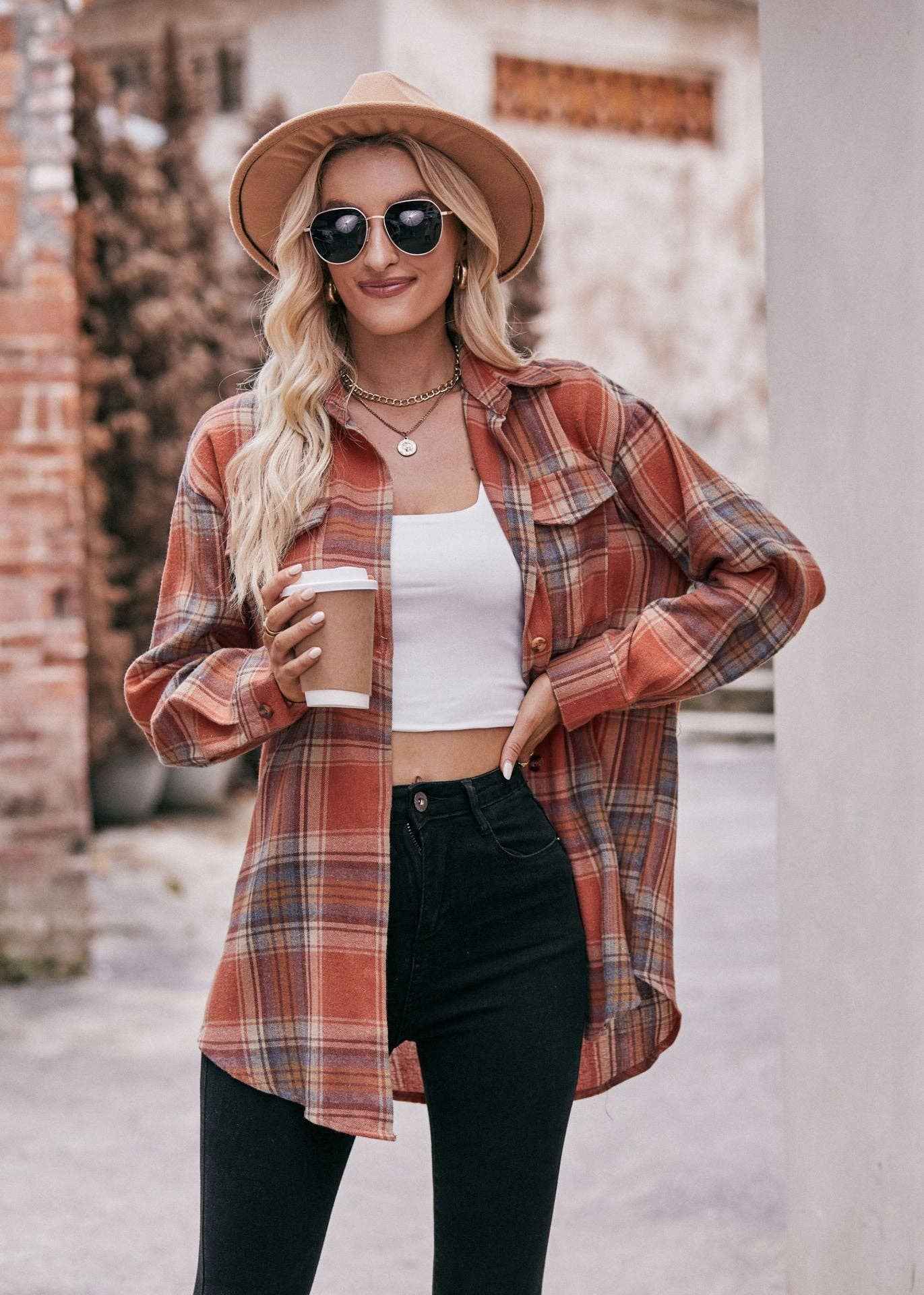 Women's Casual Fashion Oversized Loose Plaid Shirt