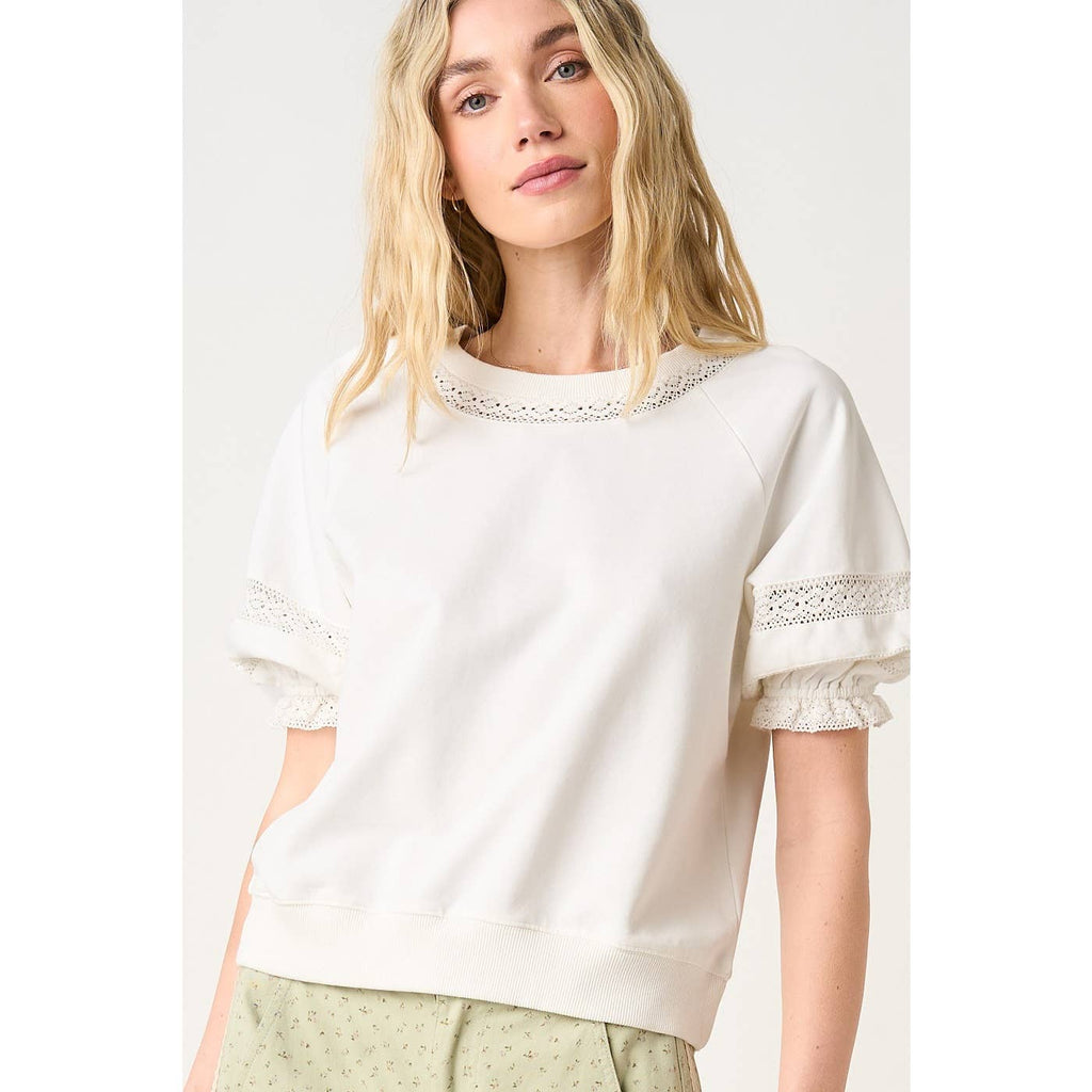 LACE DETAIL PUFF SLEEVE TOP