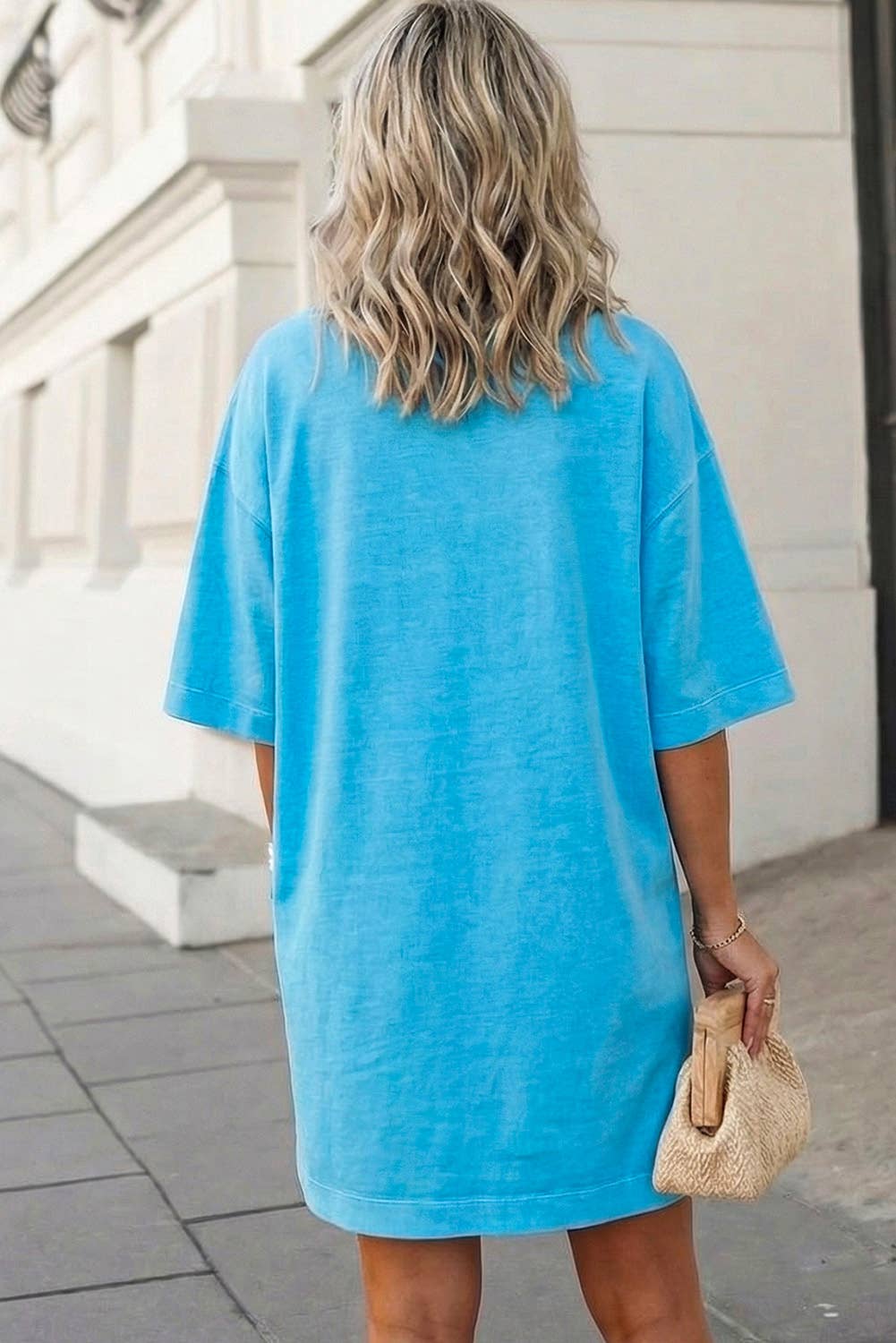 Solid Drop Shoulder Loose T Shirt Mini Dress | S-XL