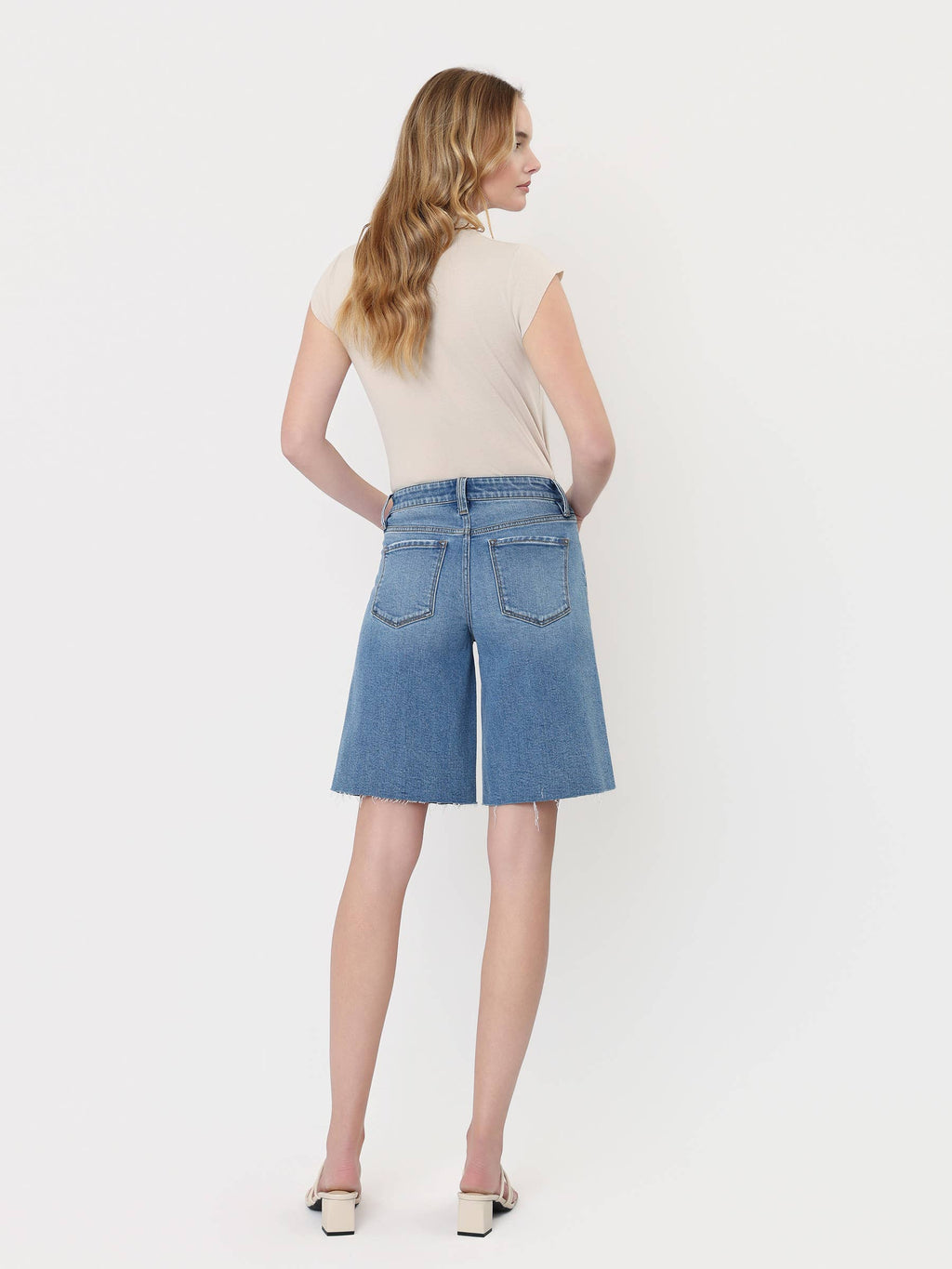 HIGH RISE WAIST TIE DENIM BERMUDA SHORTS