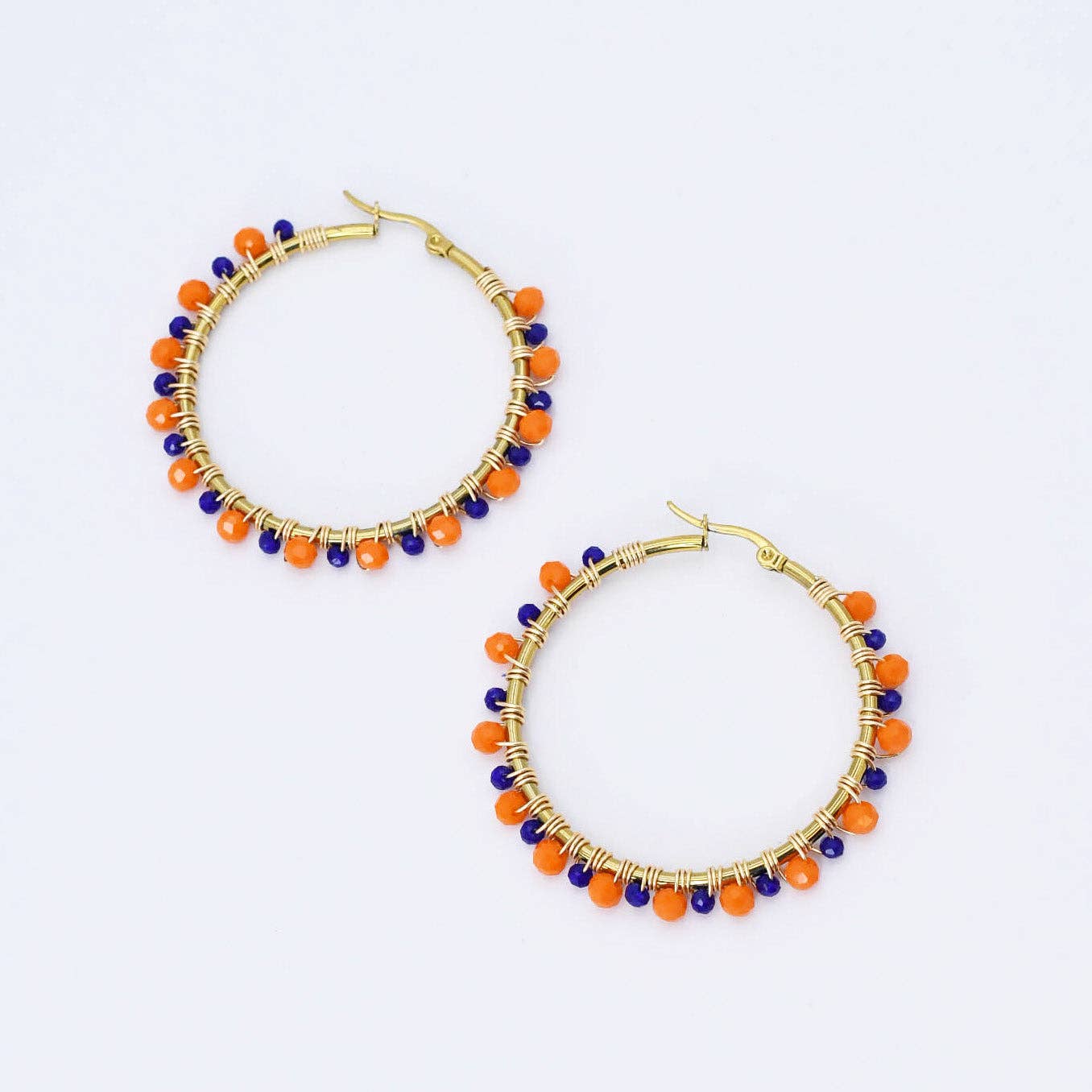 Blue/Orange Beaded Hoop