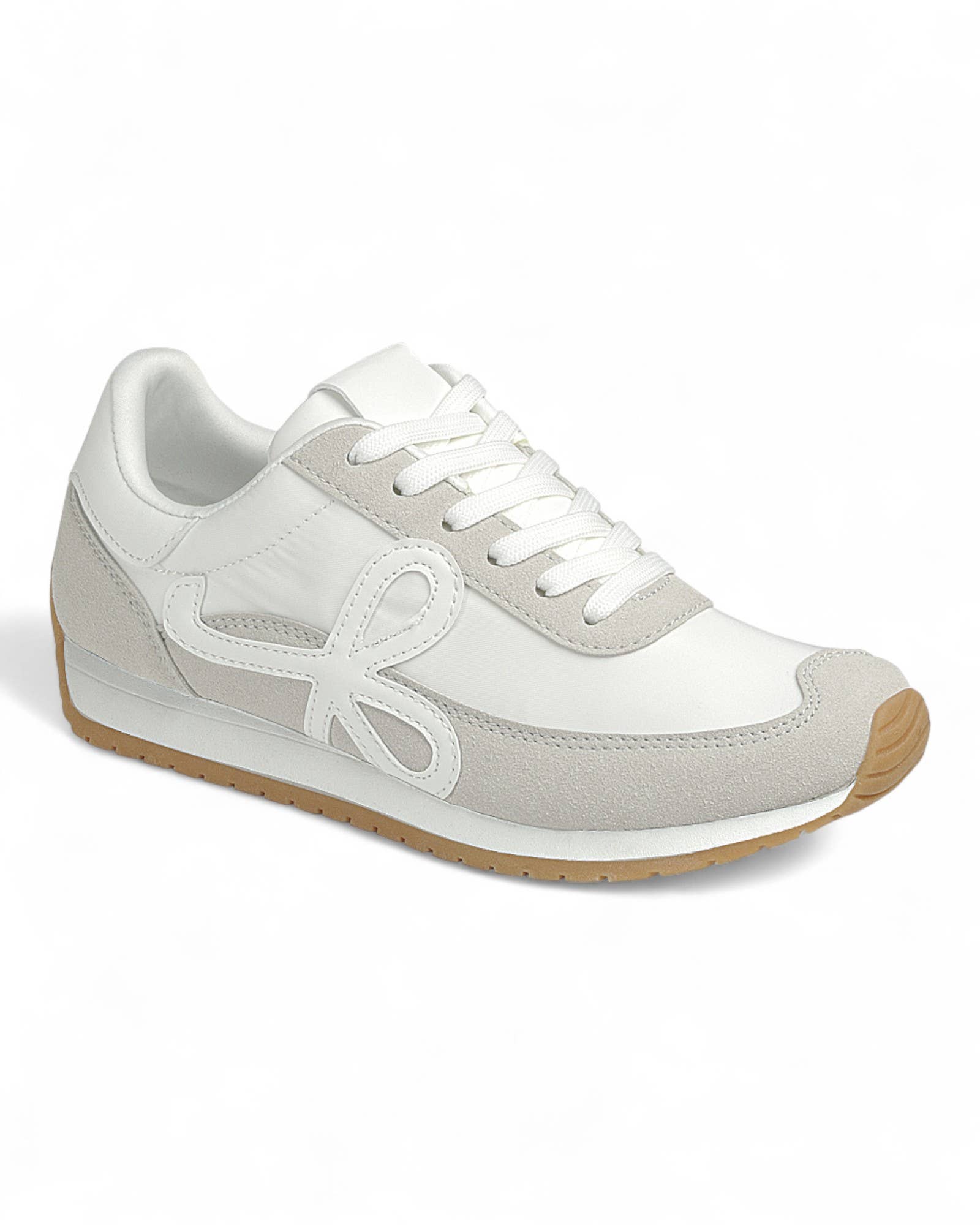 Women Lace up Sneaker Shoes BEIGE/WHITE