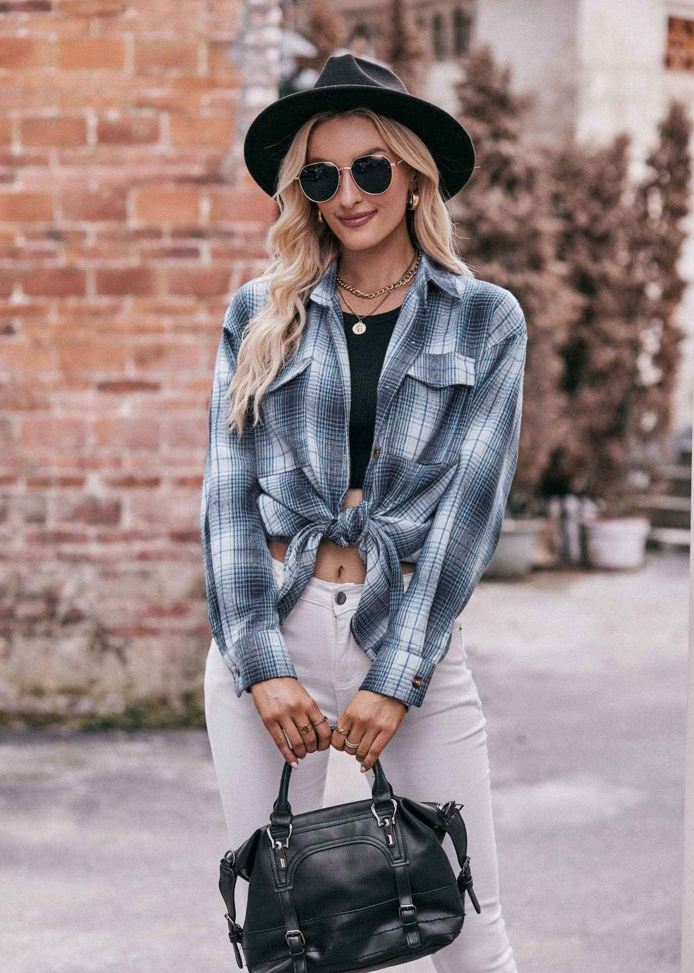 Women's Casual Fashion Oversized Loose Plaid Shirt