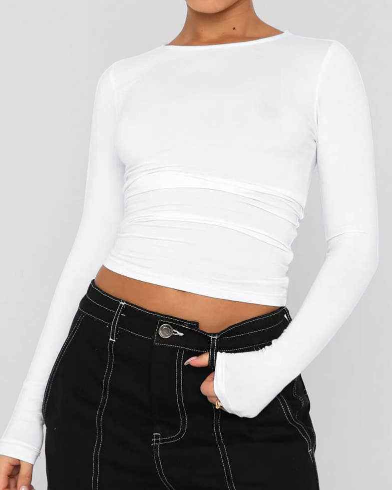 Sweetkama Ladies Solid Color Long Sleeves Casual Tee
