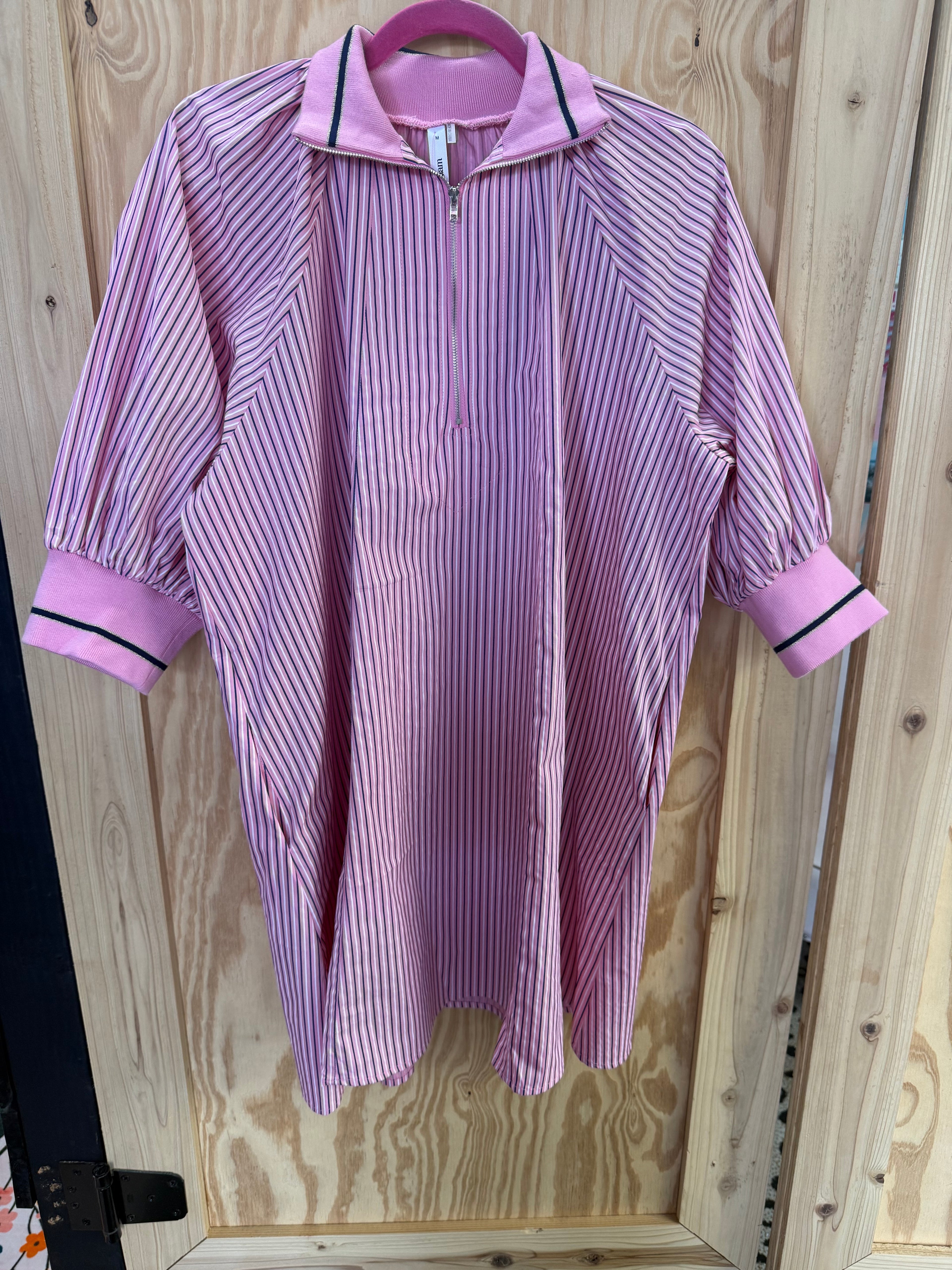 Pink/blue striped 1/4 zip dress