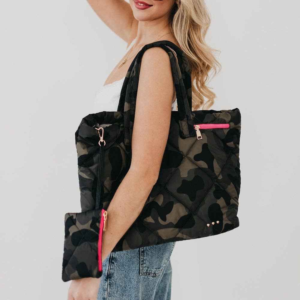 Presley Puffer Quilted Tote Bag With Pouch