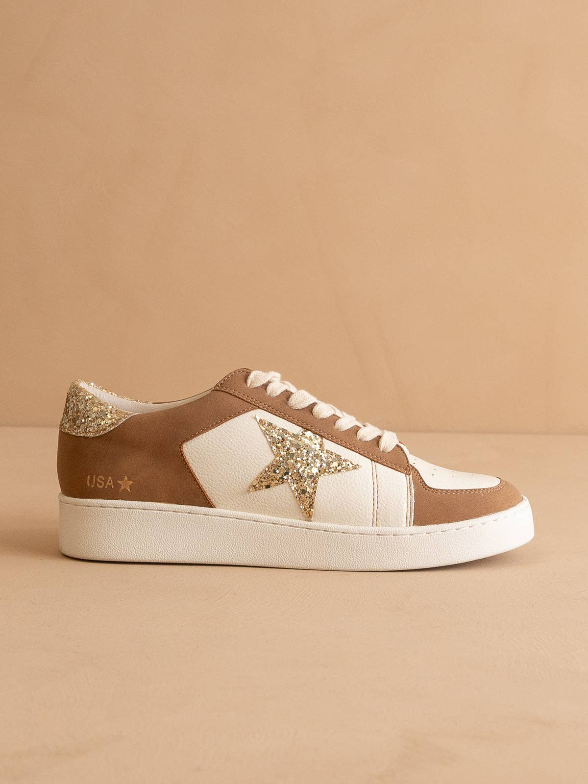 The Liberty | Camel Glitter Star Sneaker - Birdie Lane Boutique