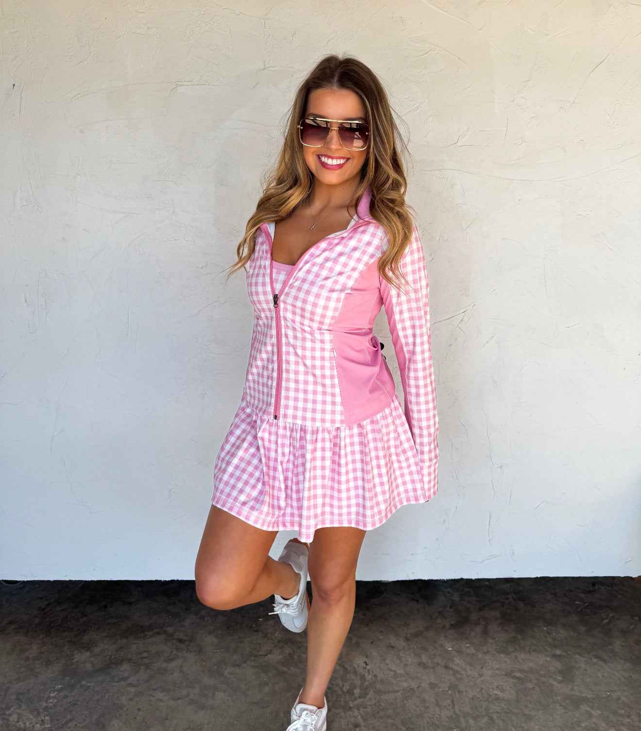 PINK GINGHAM ZIP-UP JACKET