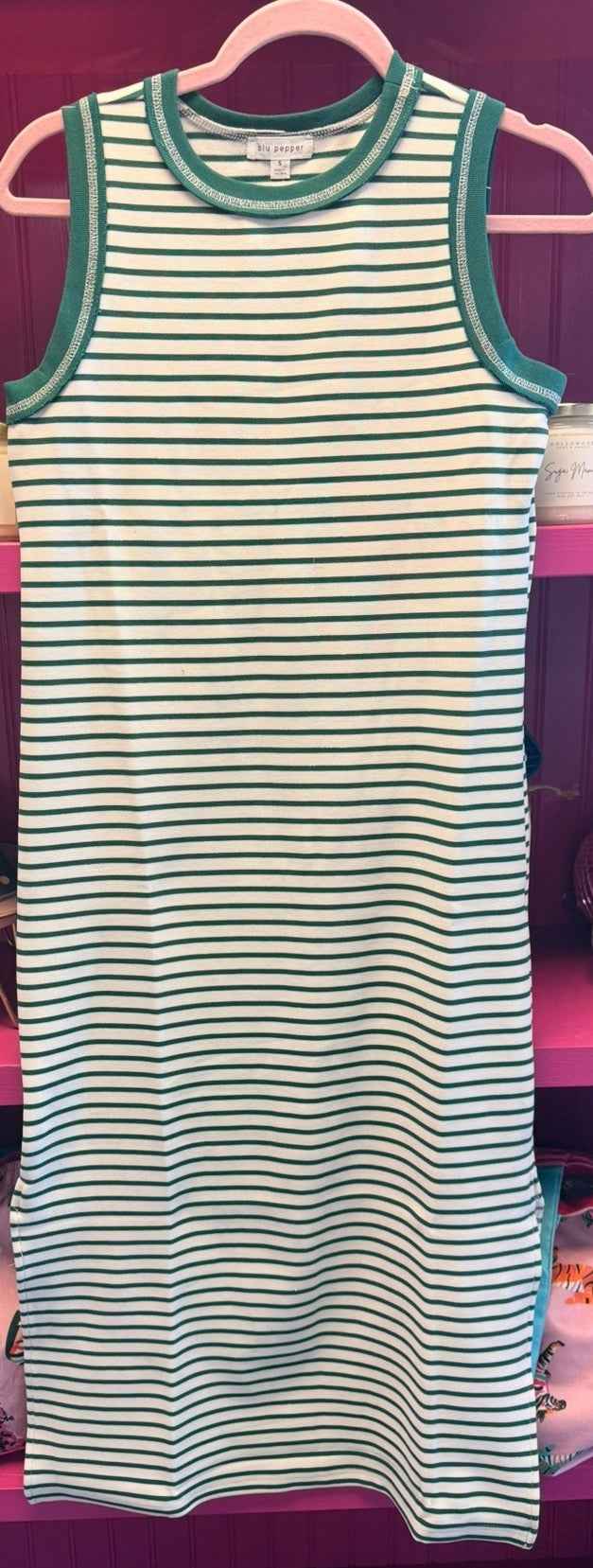 SLEEVELESS MIDI DRESS STRIPE CONTRAST