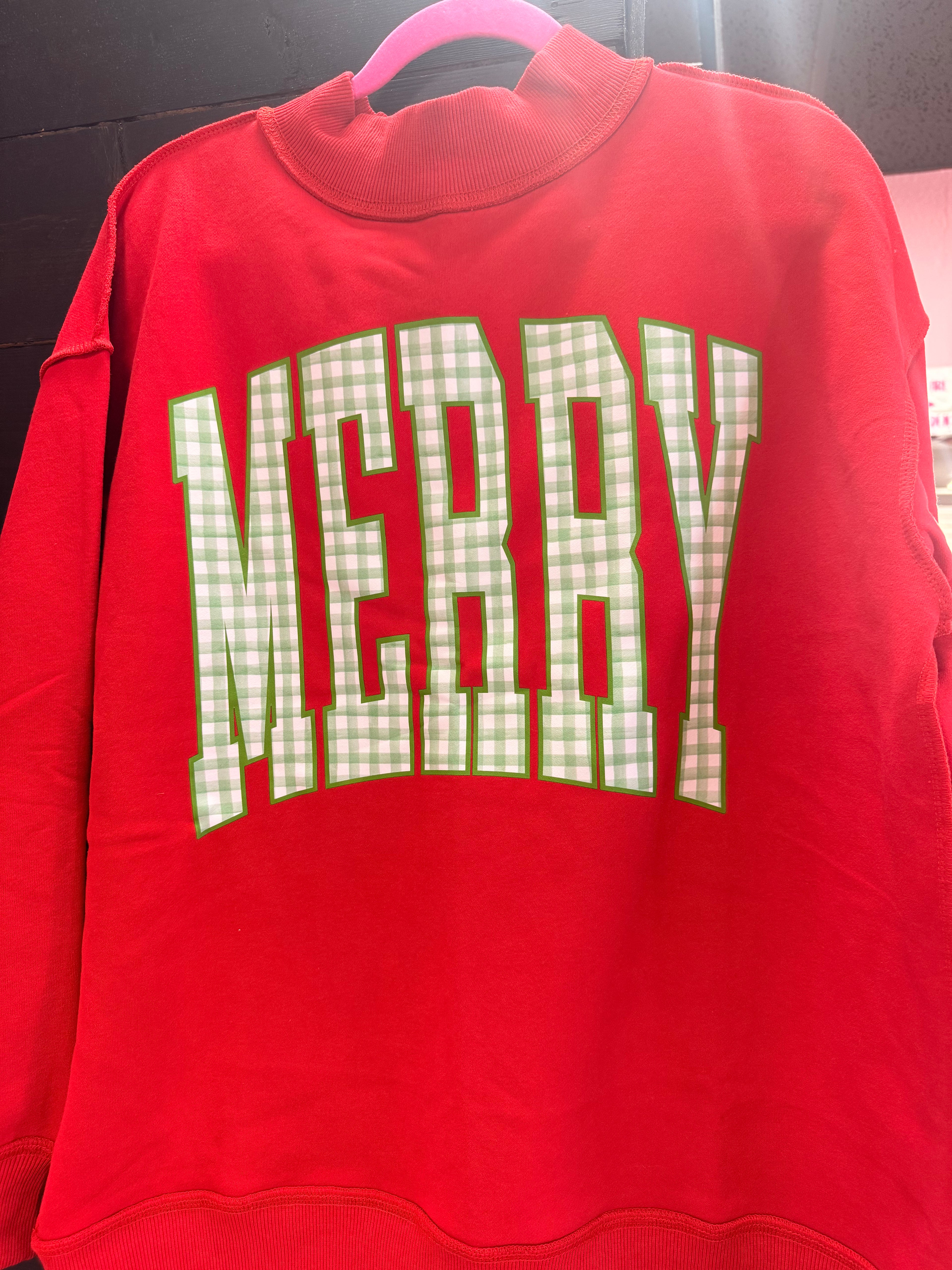 RED MOCKNECK GINGHAM MERRY