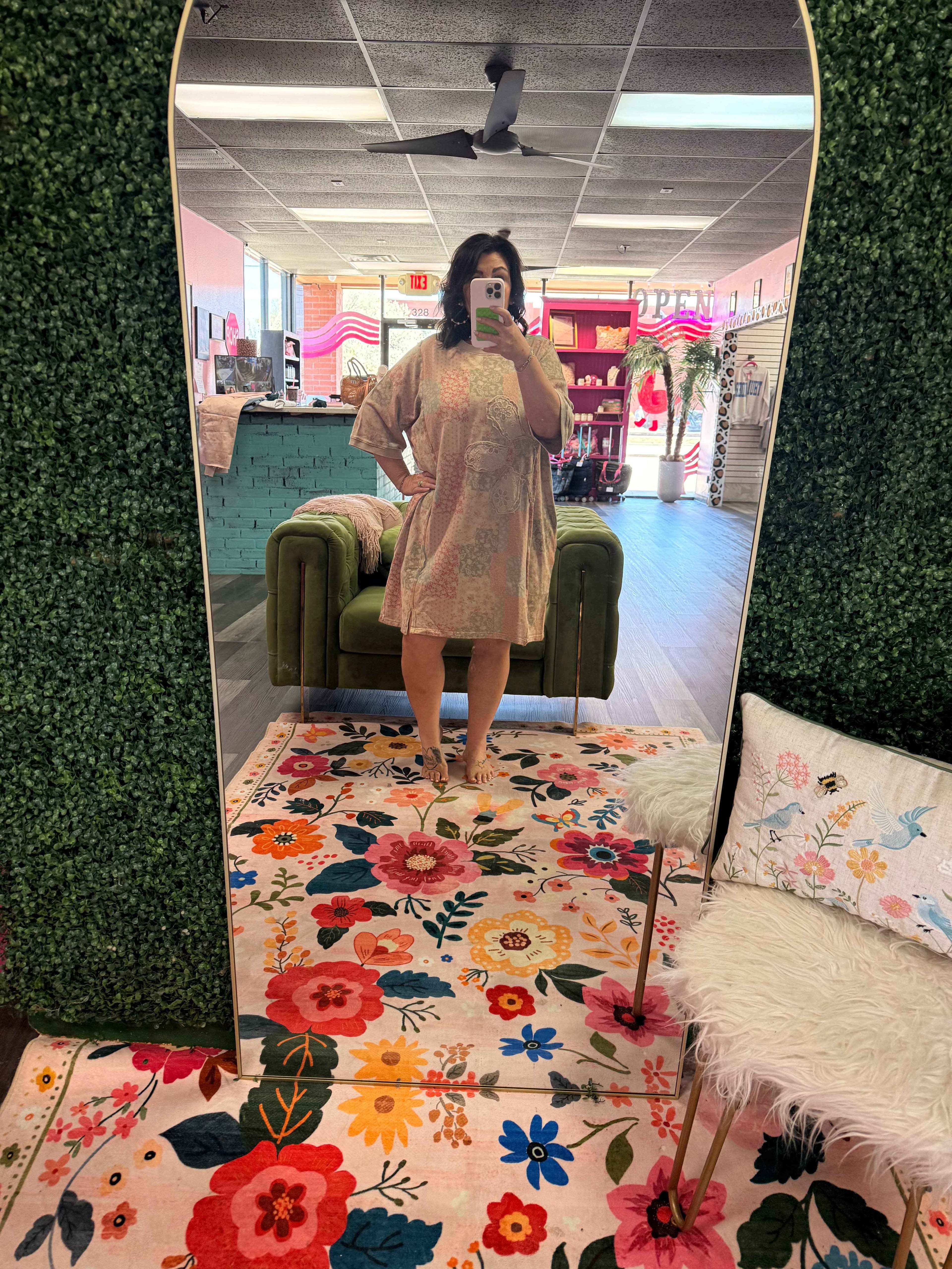 khaki oversized floral dress