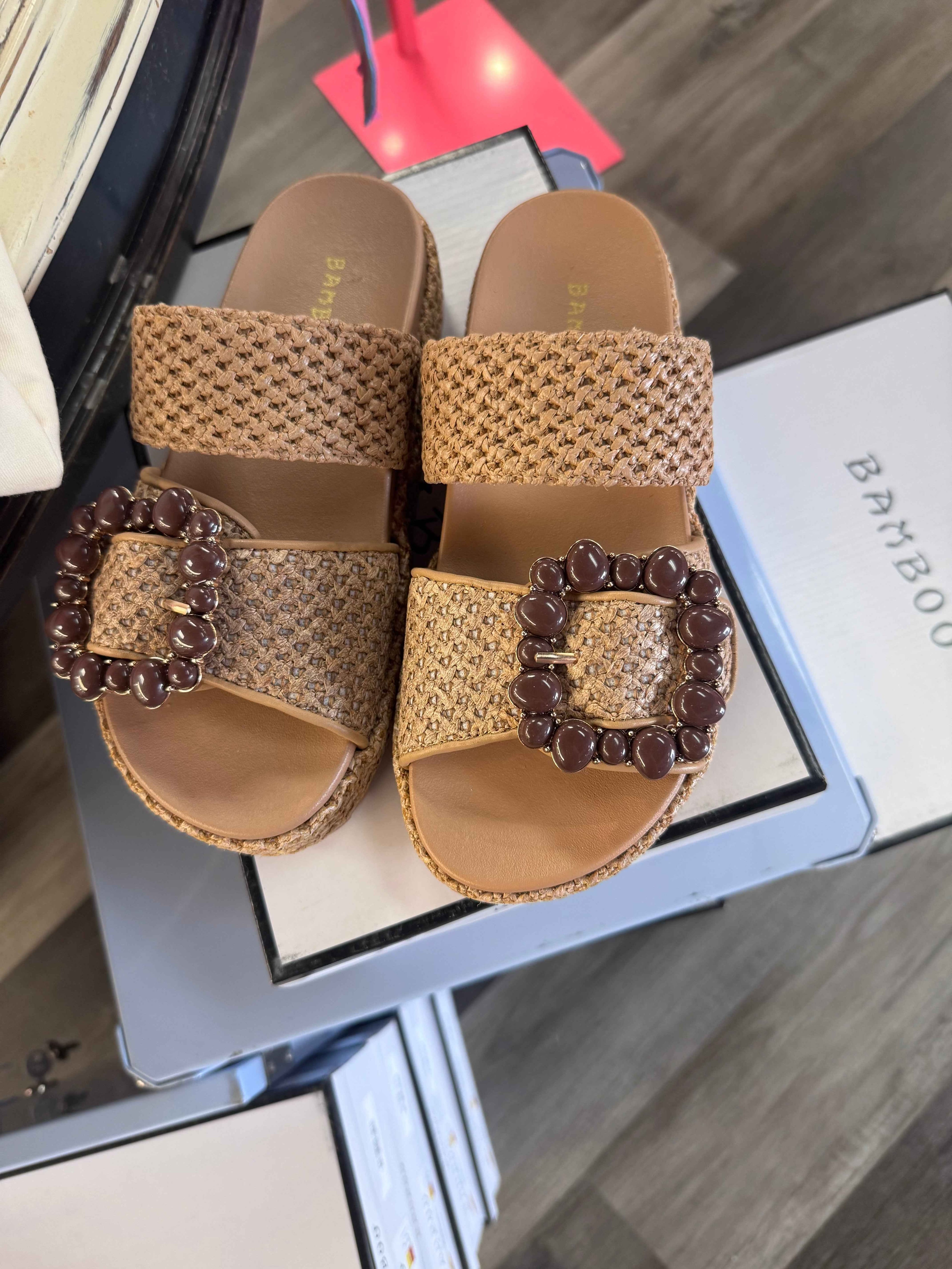 DOUBLE BAND W/BUCKLE TAN RAFFIA