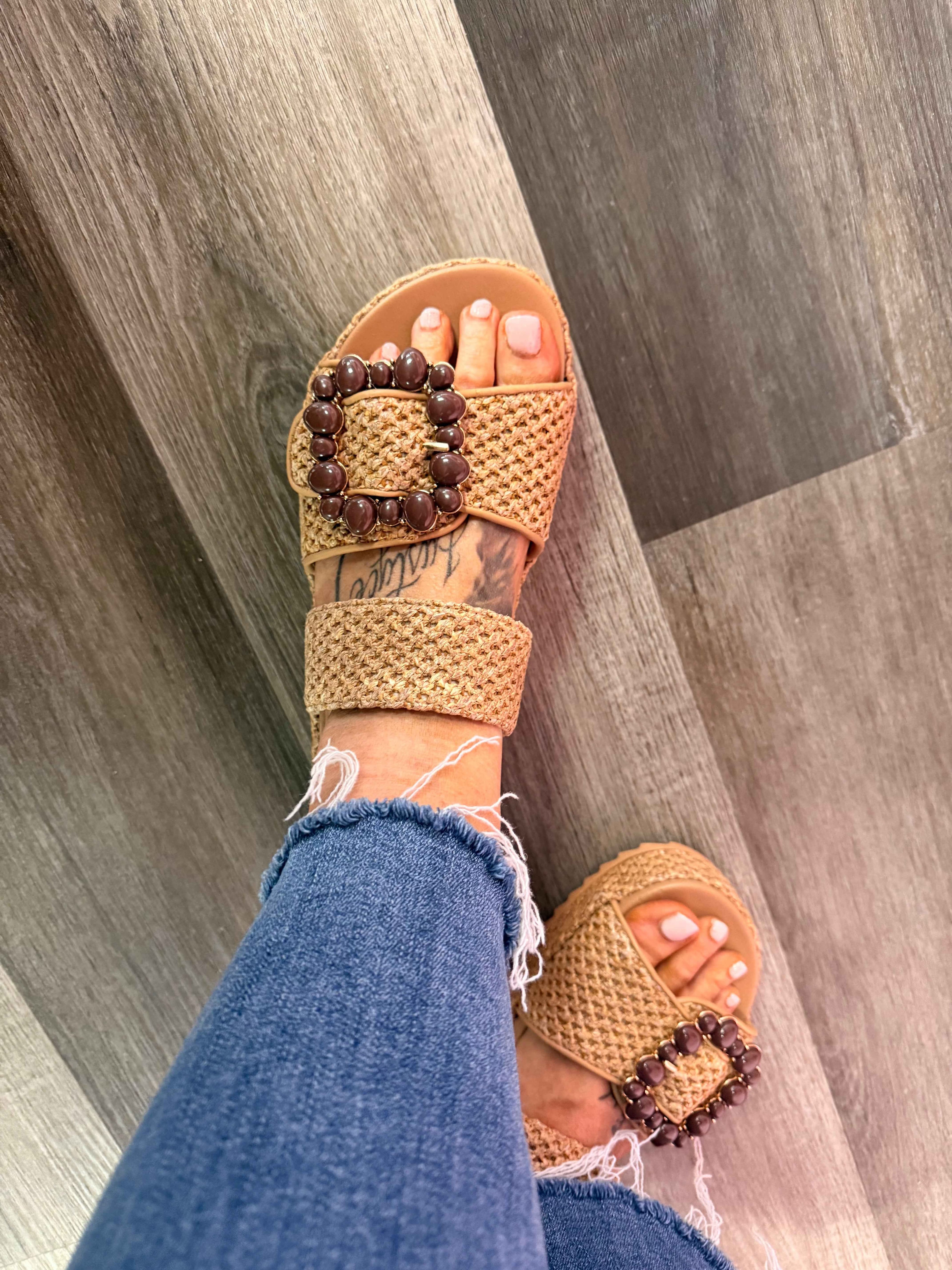 DOUBLE BAND W/BUCKLE TAN RAFFIA