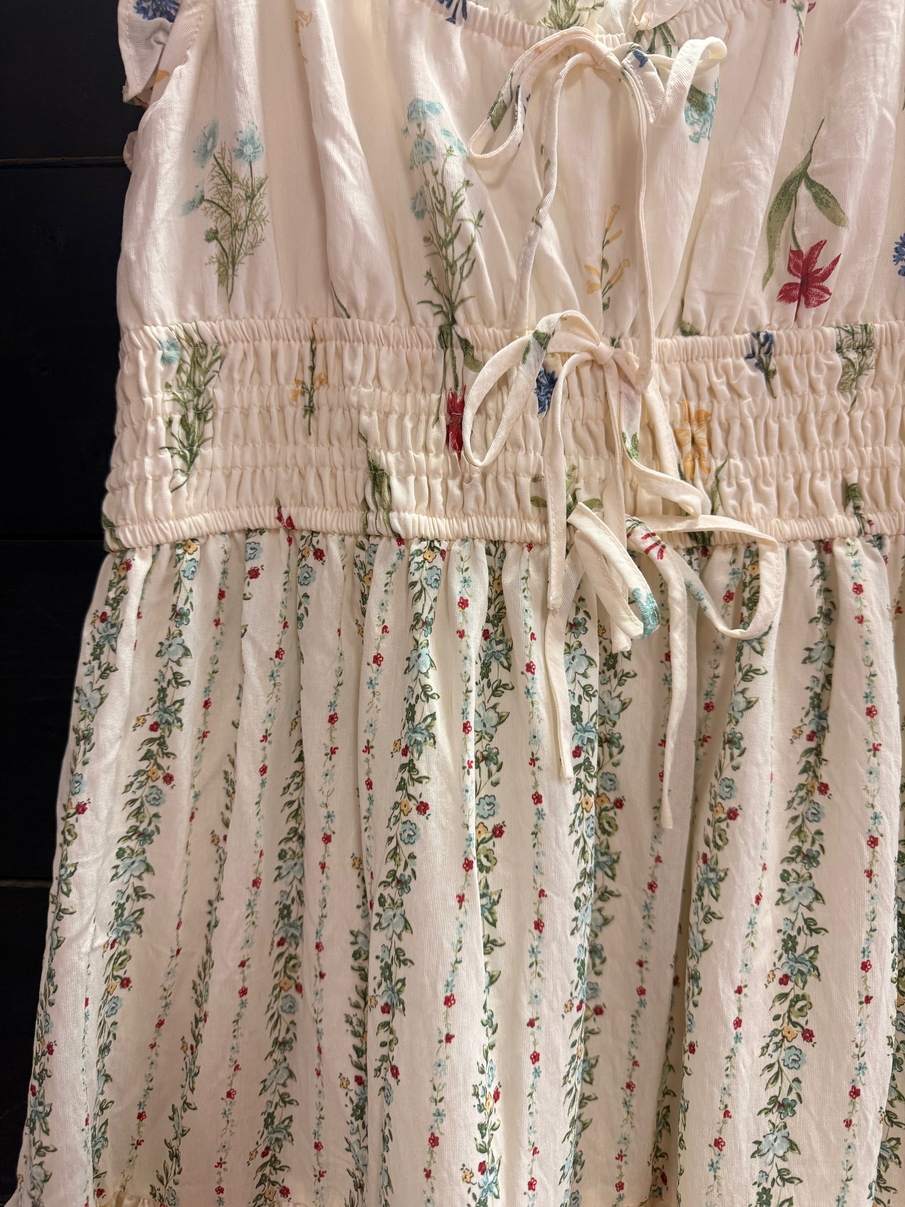Ivory Floral Printed Sleeveless Dress