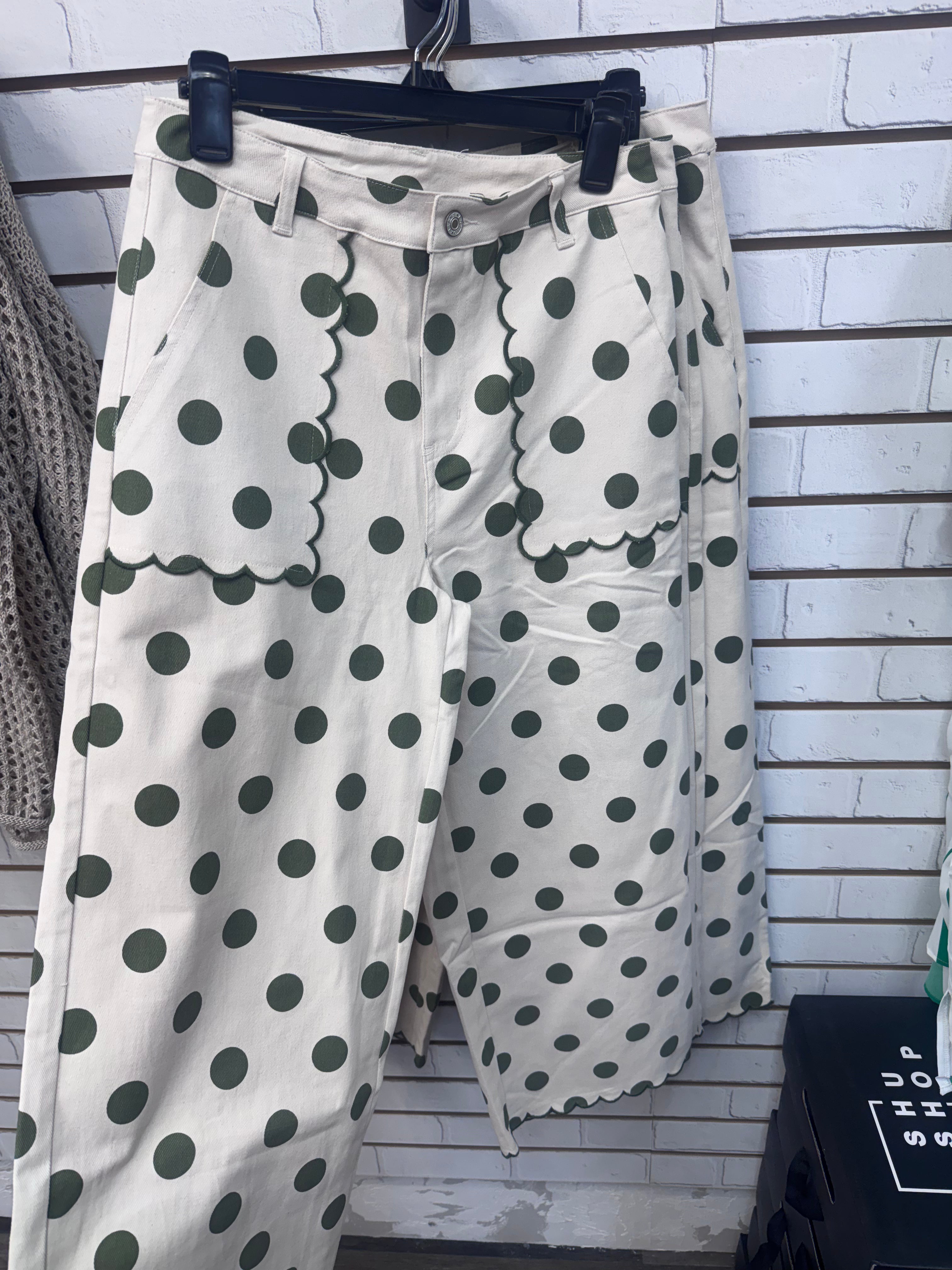 ECRU OLIVE POLKA DOT DENIM